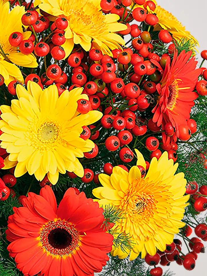 Dettagli bouquet gerbere arancio e gialle